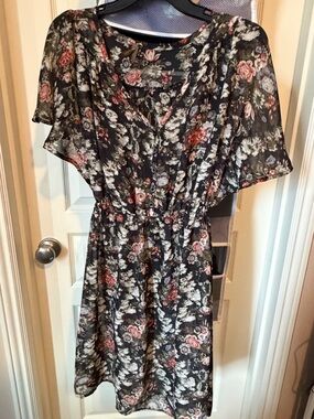 Stetson Black Floral Dress with Rose and Olive Print